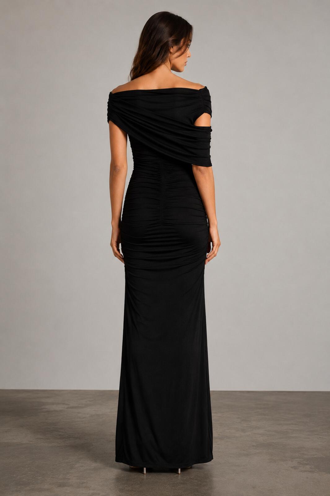 Blumarine Blumarine Black Ruched Off-Shoulder Maxi Dress IT 42 US 6 | NWT - Vestir