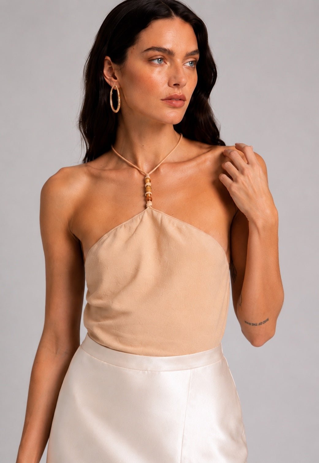 Bottega Veneta Bottega Veneta Cashmere Beaded Open Back Knit Bodysuit Tan S | NWT - Vestir