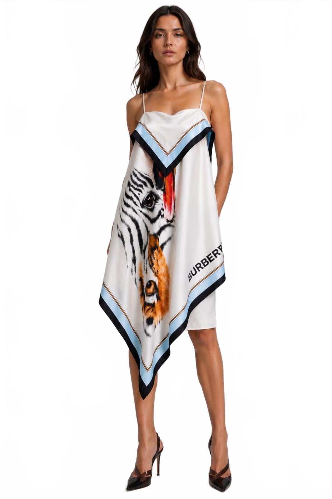 Burberry Burberry Animalia Print Silk Scarf Dress Porcelain IT 40 US 6 | NWT - Vestir