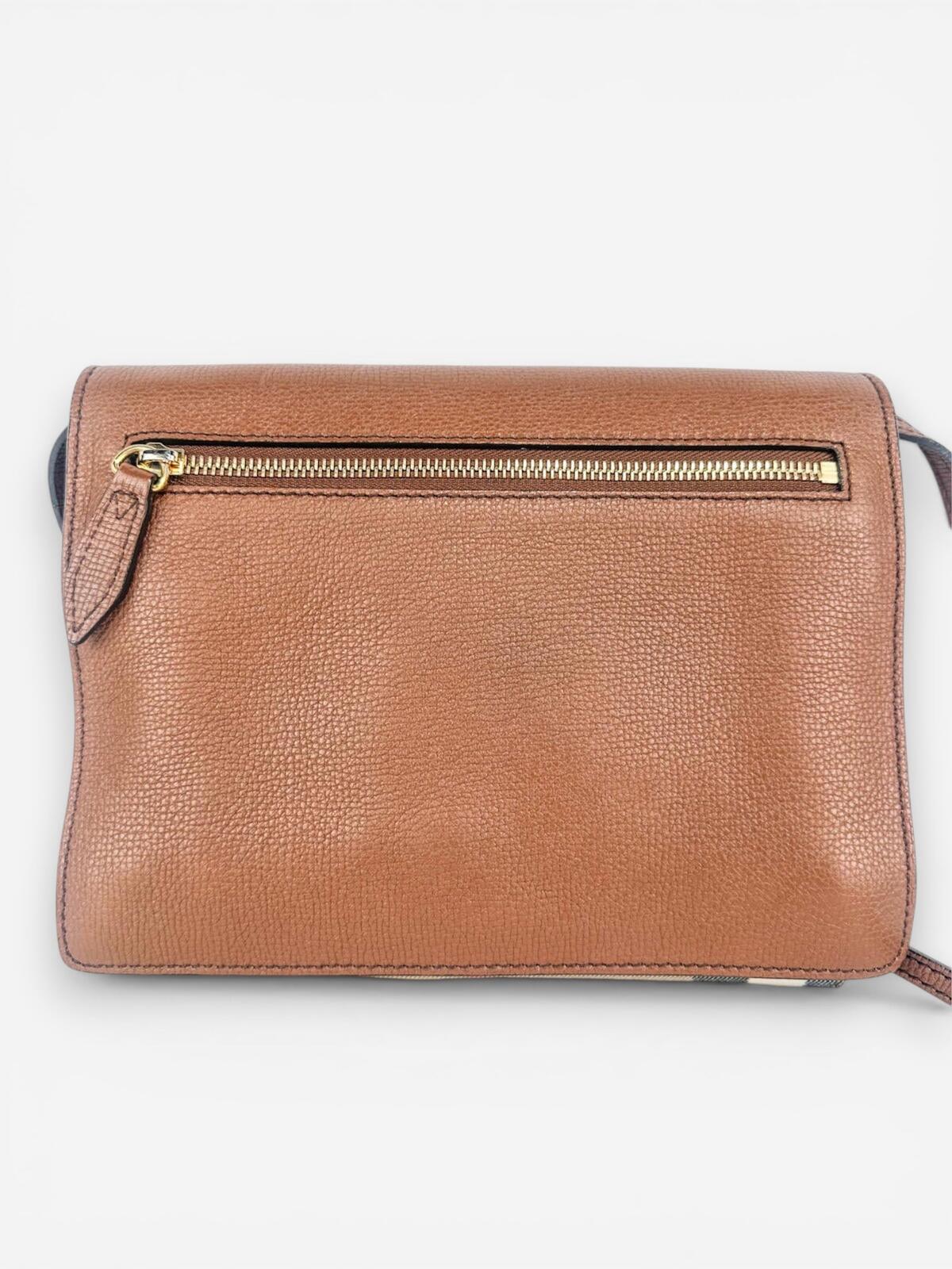 Burberry Burberry Macken House Check Canvas Tan Leather Crossbody | Very Good - Vestir