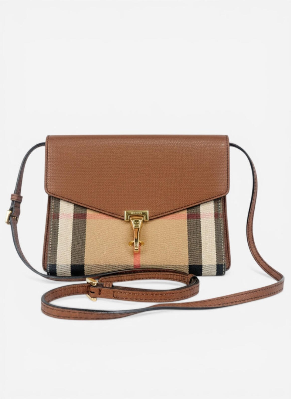 Burberry Burberry Macken House Check Canvas Tan Leather Crossbody | Very Good - Vestir