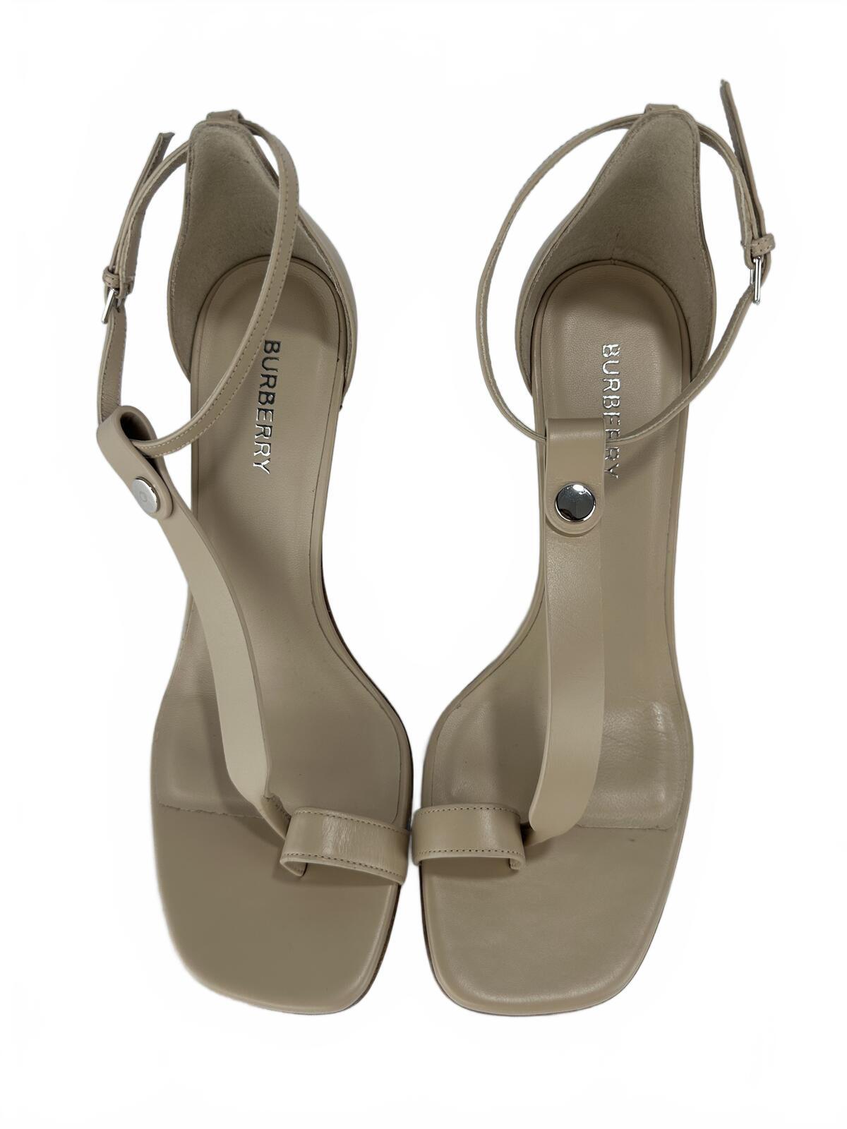 Burberry Burberry Stefanie Square Toe Ring Leather Heeled Sandals Beige EU39 | NIB - Vestir
