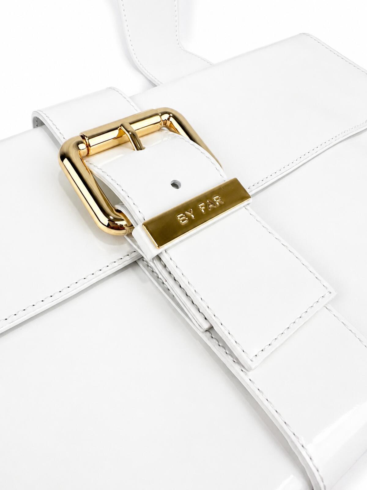By FAR BY FAR Donna White Glossy Leather Shoulder Bag Gold Hardware M | NWT - Vestir