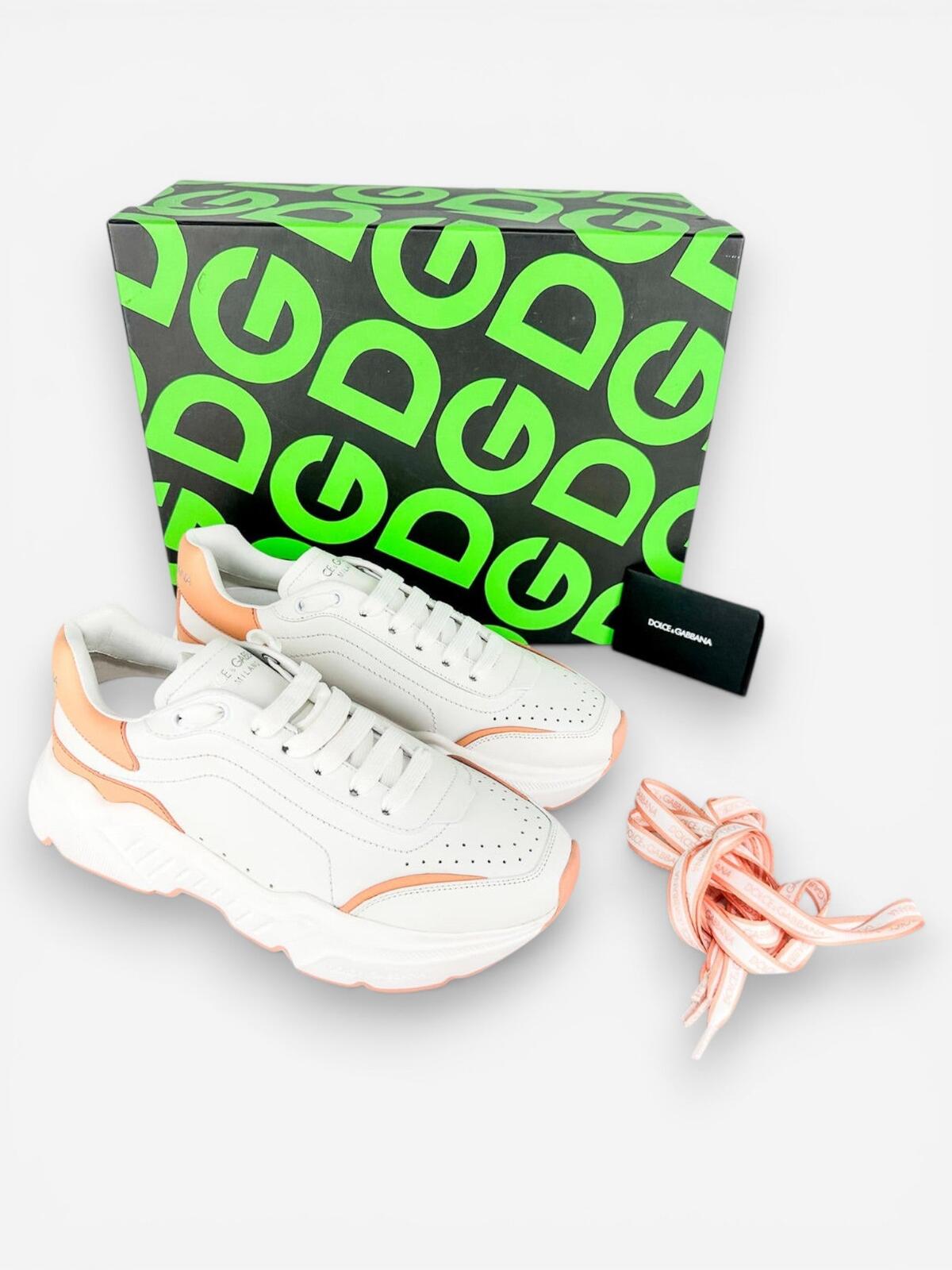 Dolce & Gabbana Daymaster White Peach Leather Sneaker EU 40 US 9 | New