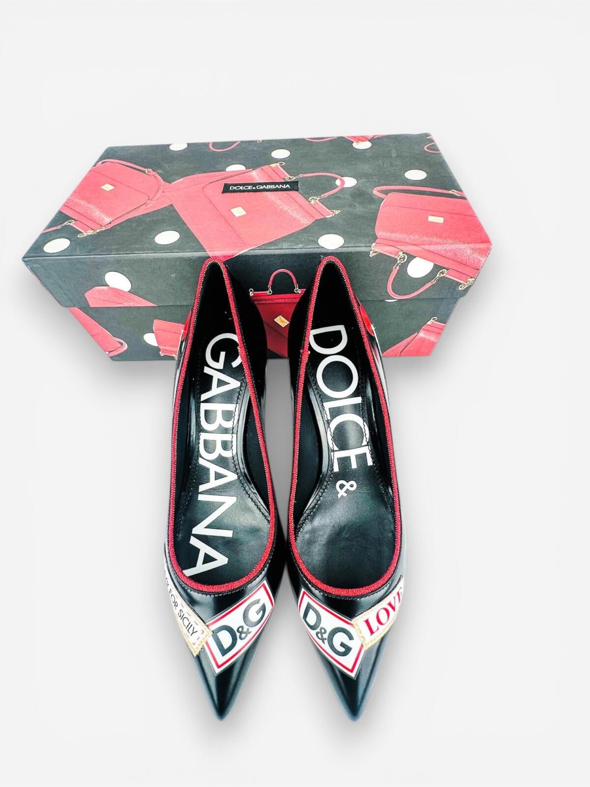 Dolce & Gabbana Lori Crazy for Sicily Patch Pump Black Red EU 35 US 5 | NIB