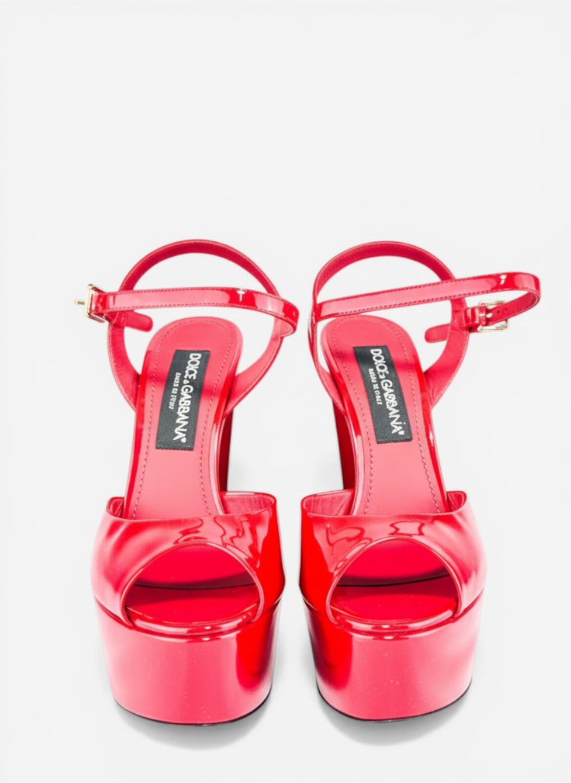 Dolce & Gabbana Red Patent Leather Platform Wedge Sandal EU 39 US 8 New