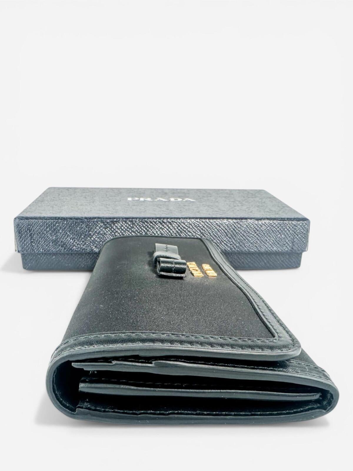Prada Pattina Bow Wallet Black Tessuto Nylon & Leather | New w/ Box