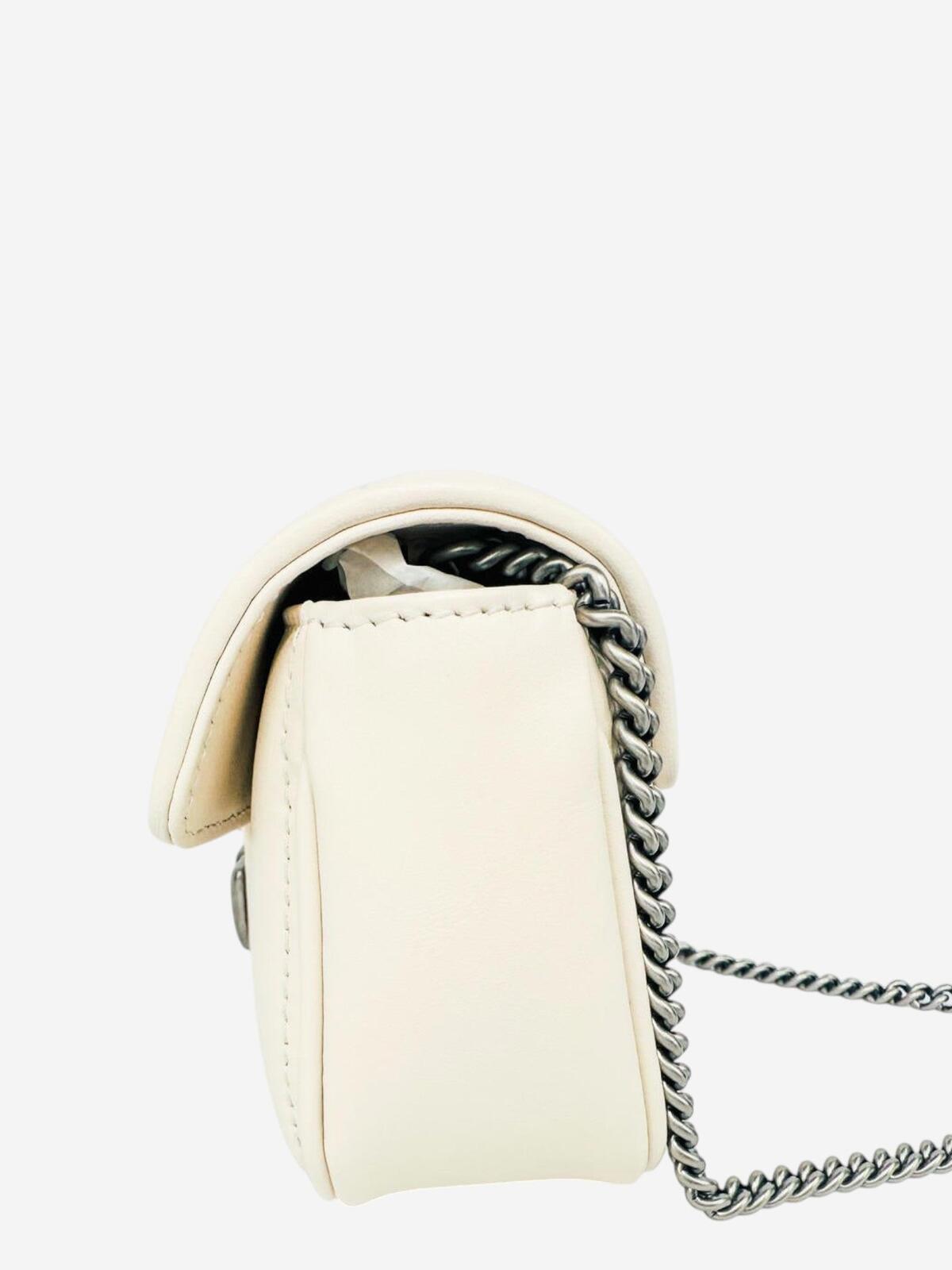 Gucci Aria Super Mini GG Marmont Bag — Mystic White Calfskin | NIB