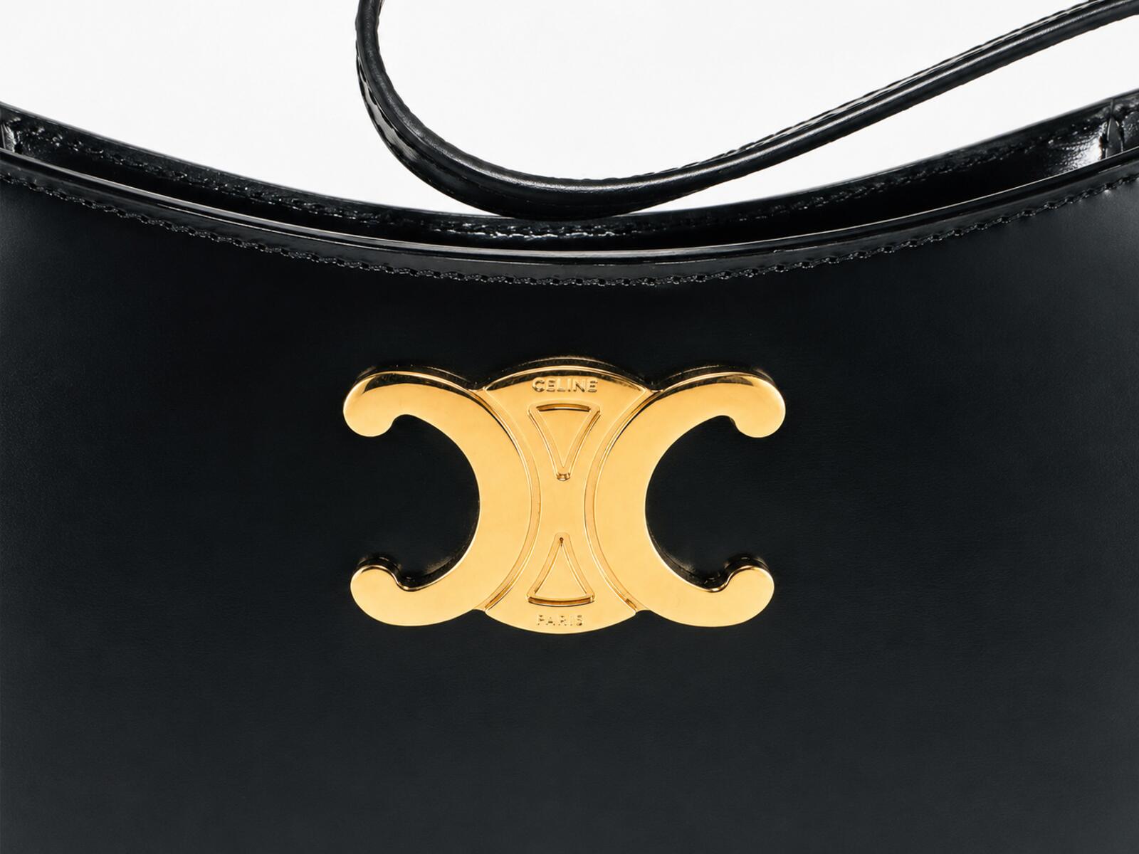 CÉLINE Celine Medium Tilly Shoulder Bag Black Shiny Calfskin Triomphe | New - Vestir