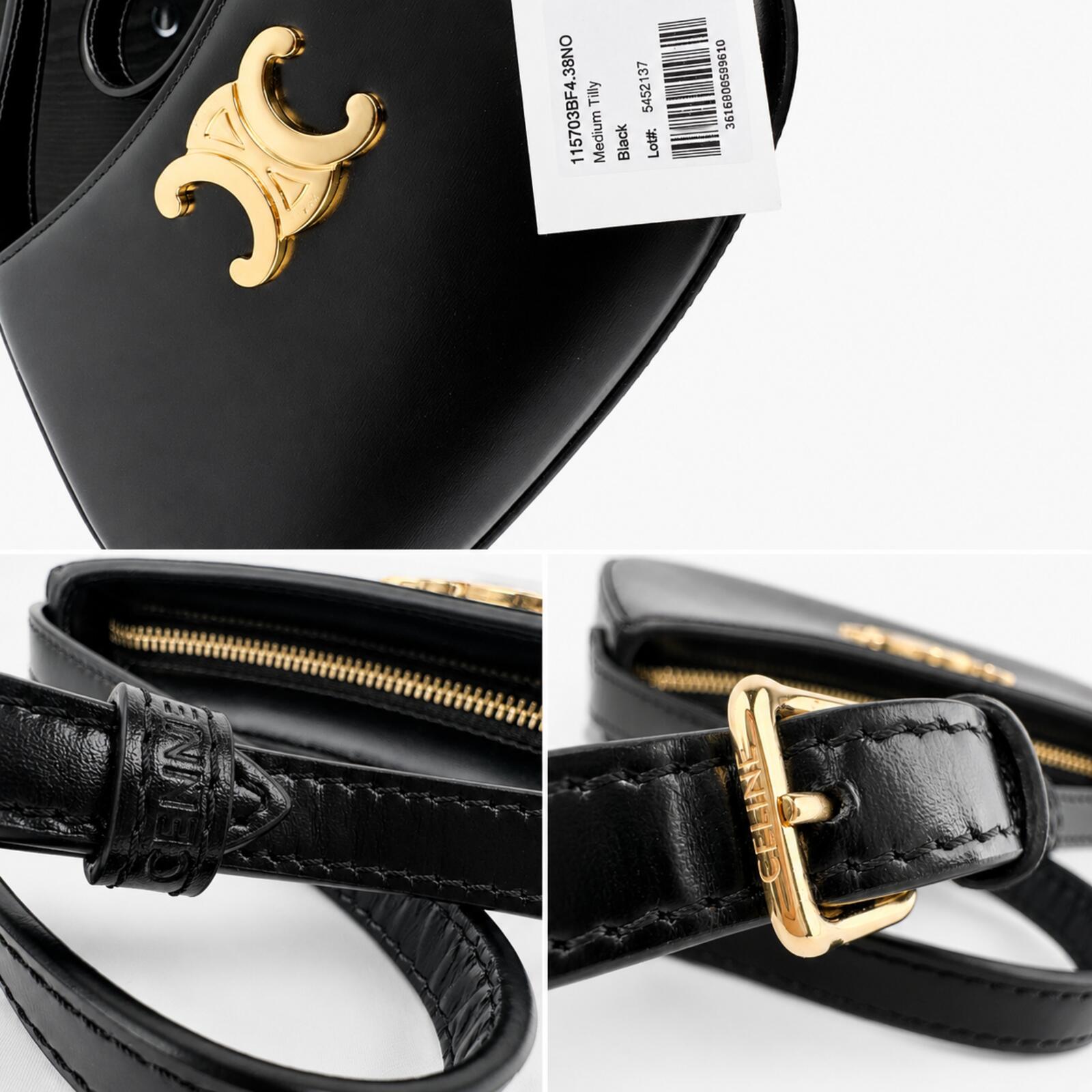 CÉLINE Celine Medium Tilly Shoulder Bag Black Shiny Calfskin Triomphe | New - Vestir