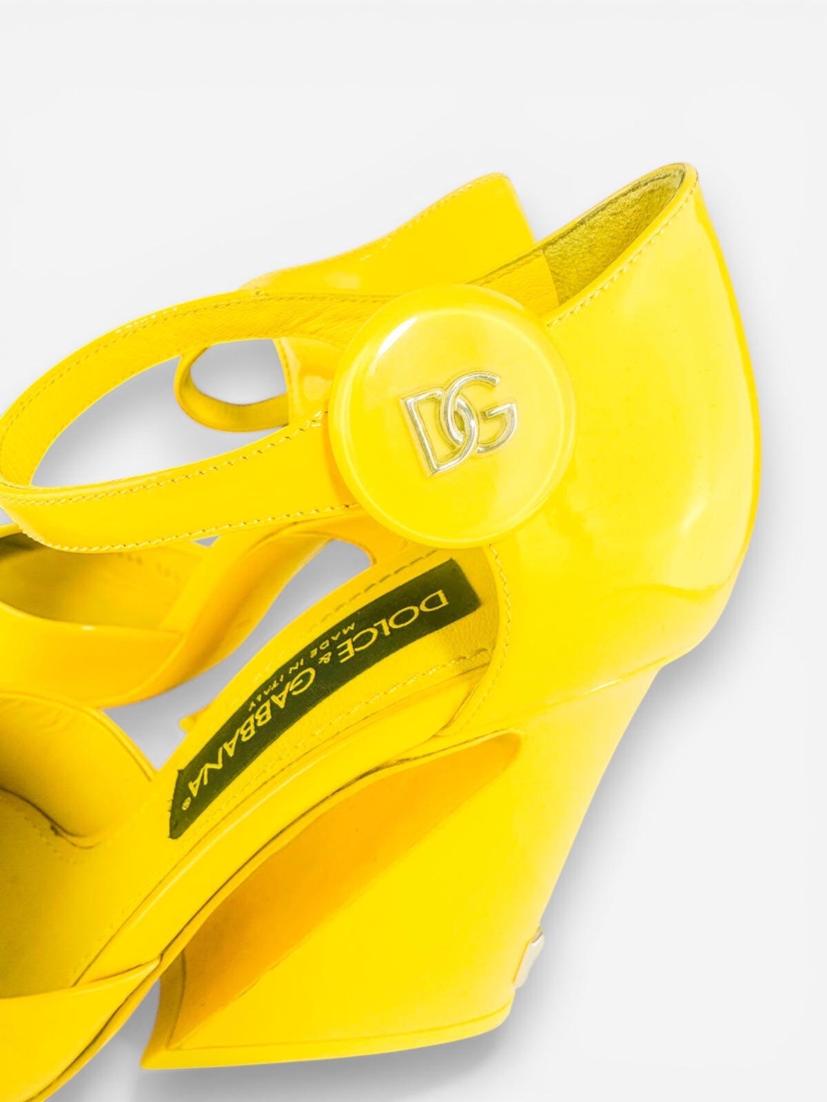 Dolce & Gabbana Yellow Patent Calfskin Wedge Pump DG Logo EU 38.5 US 8 NIB