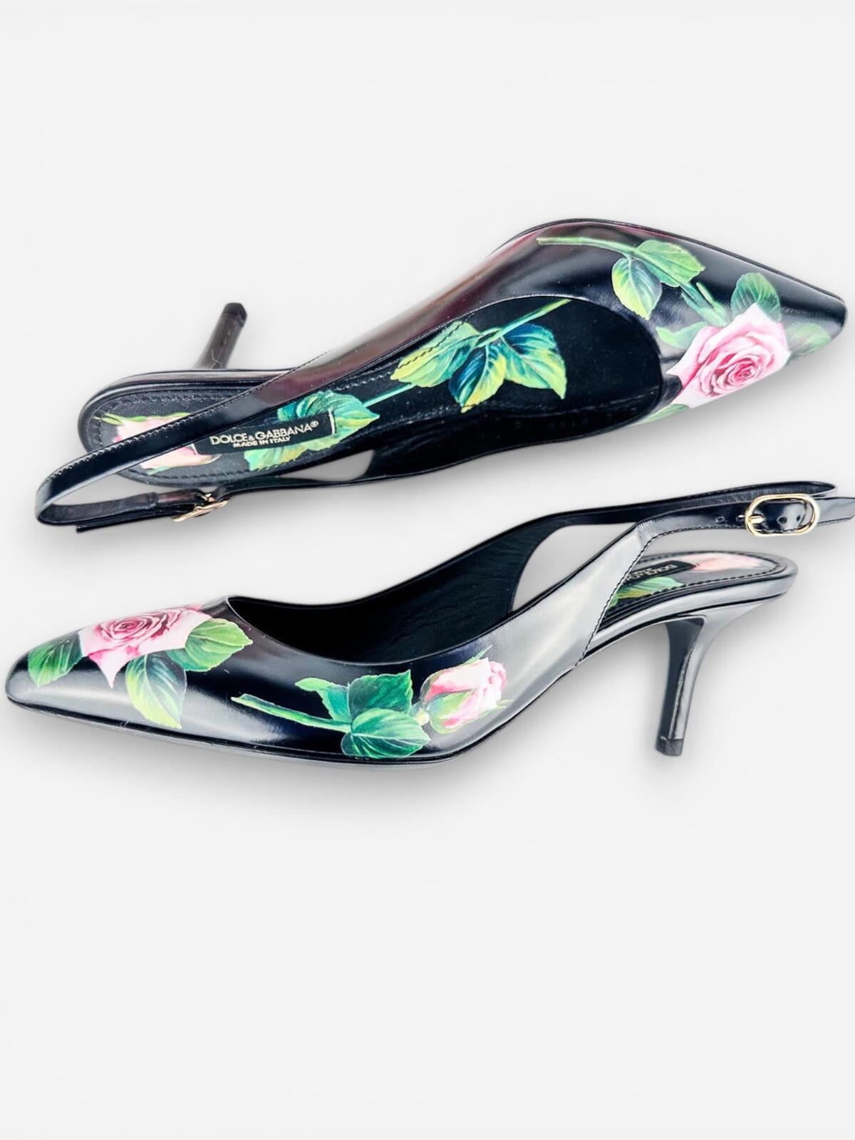 Dolce & Gabbana Lori Rose Floral Leather Slingback Pump EU 35 US 5 | New Rare