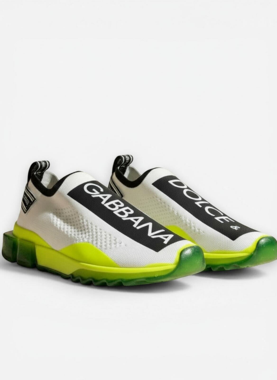 Dolce & Gabbana Sorrento Logo Slip-On Sneaker White Neon Green EU 41 NWT