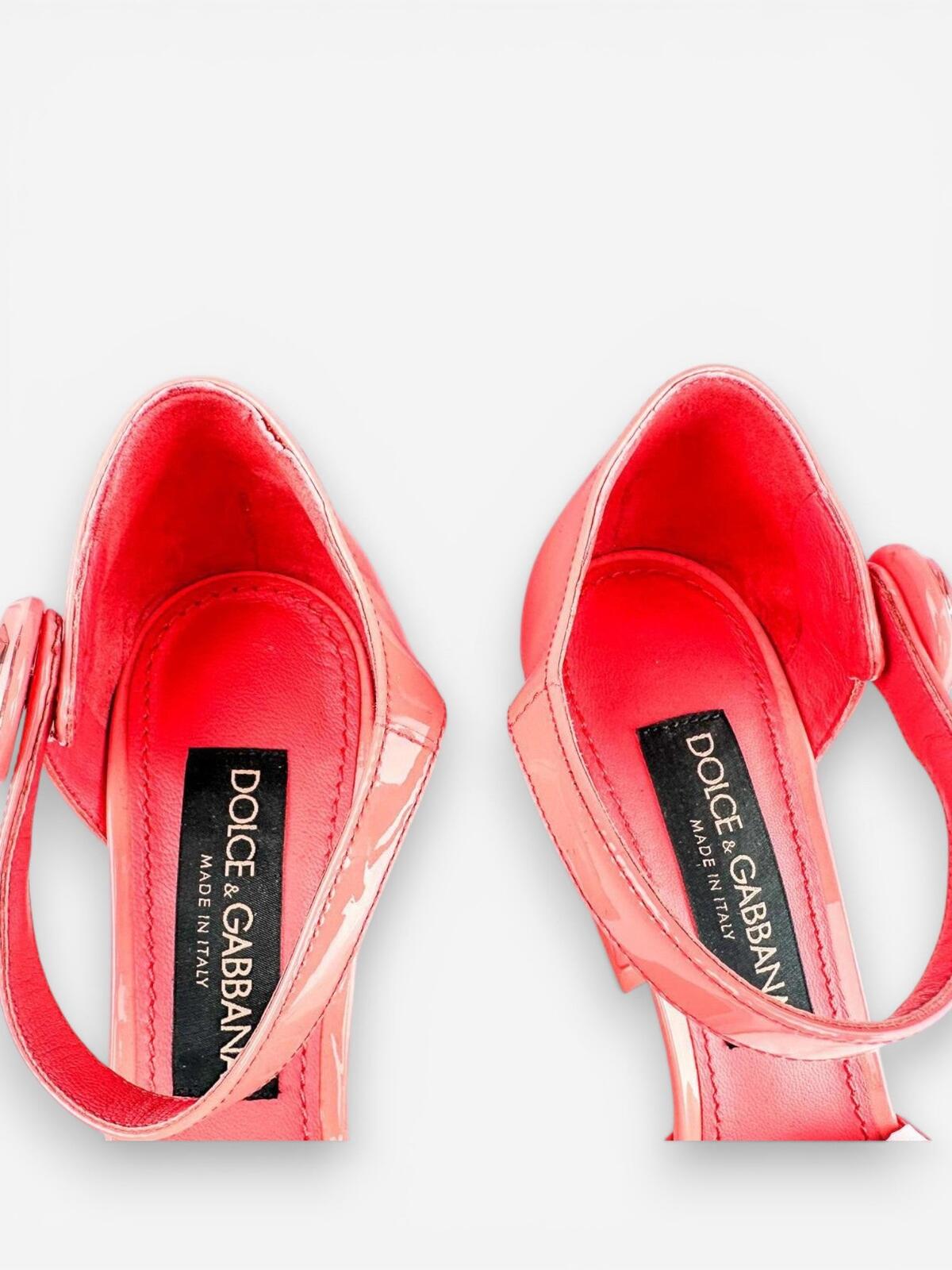 Dolce & Gabbana Peach Patent Ankle Strap Pump Logo Heel EU 39.5 US 9 NWT
