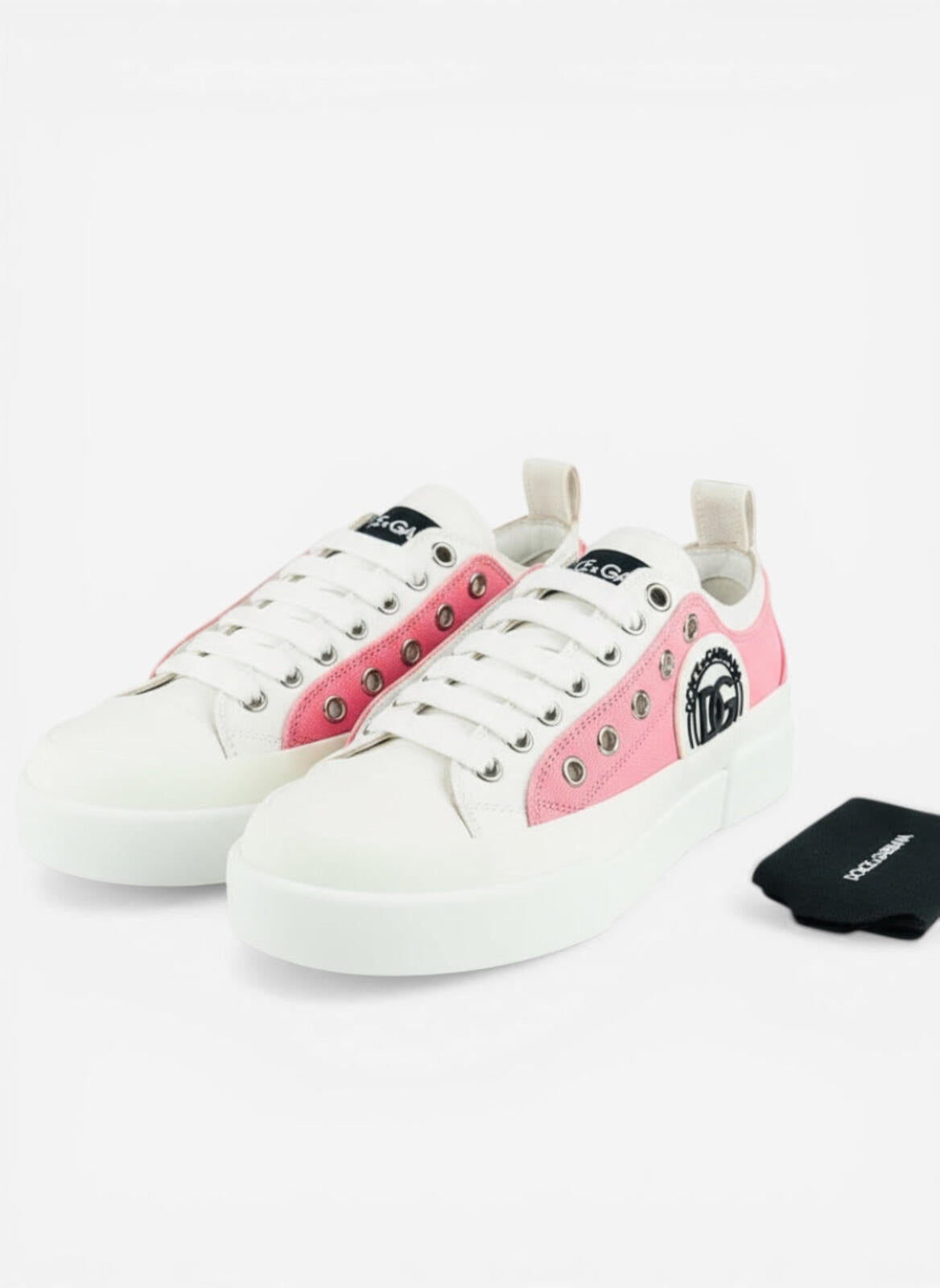 Dolce & Gabbana Portofino Layered White Pink DG Logo Sneaker EU 36 | NIB