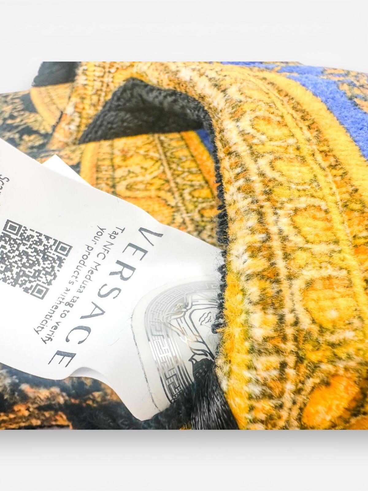Versace Home Medusa Baroque Cotton Slippers Blue Gold EU 37 US 7 S | NWT
