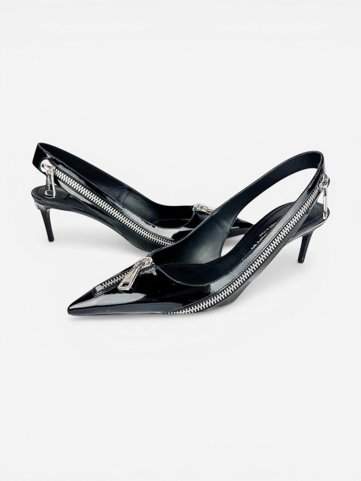 Dolce & Gabbana Dolce & Gabbana Black Patent Slingback Pumps Zip Detail EU 39 | NIB - Vestir