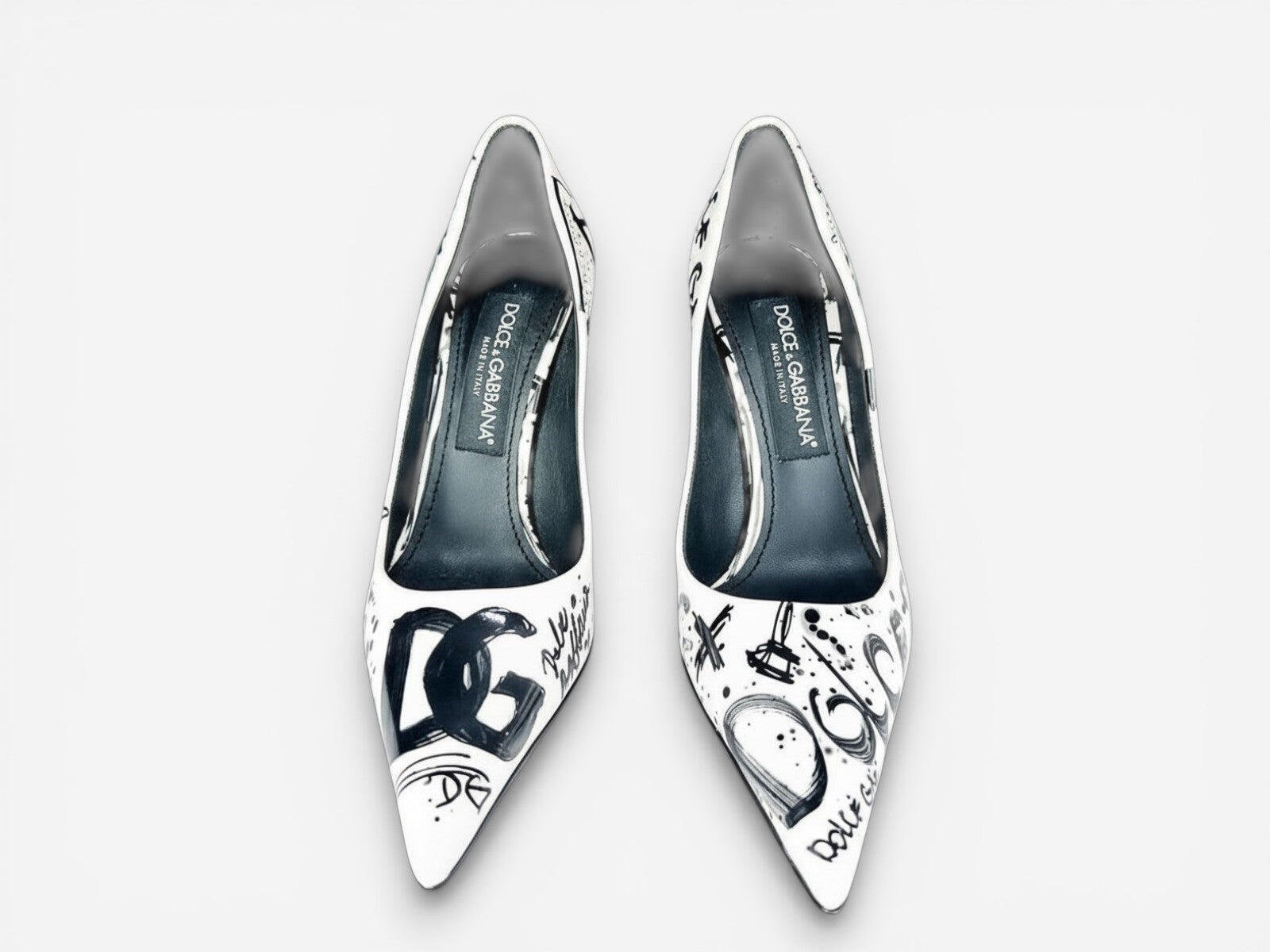 Dolce & Gabbana Dolce & Gabbana CD01718 Graffiti Patent Slingback Pump Black White EU 37.5 | NIB - Vestir