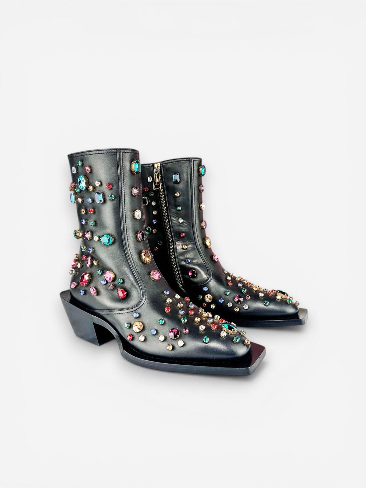 Dolce & Gabbana Dolce & Gabbana Crystal Rhinestone Western Cowboy Boot Black Men EU 39 | NIB - Vestir