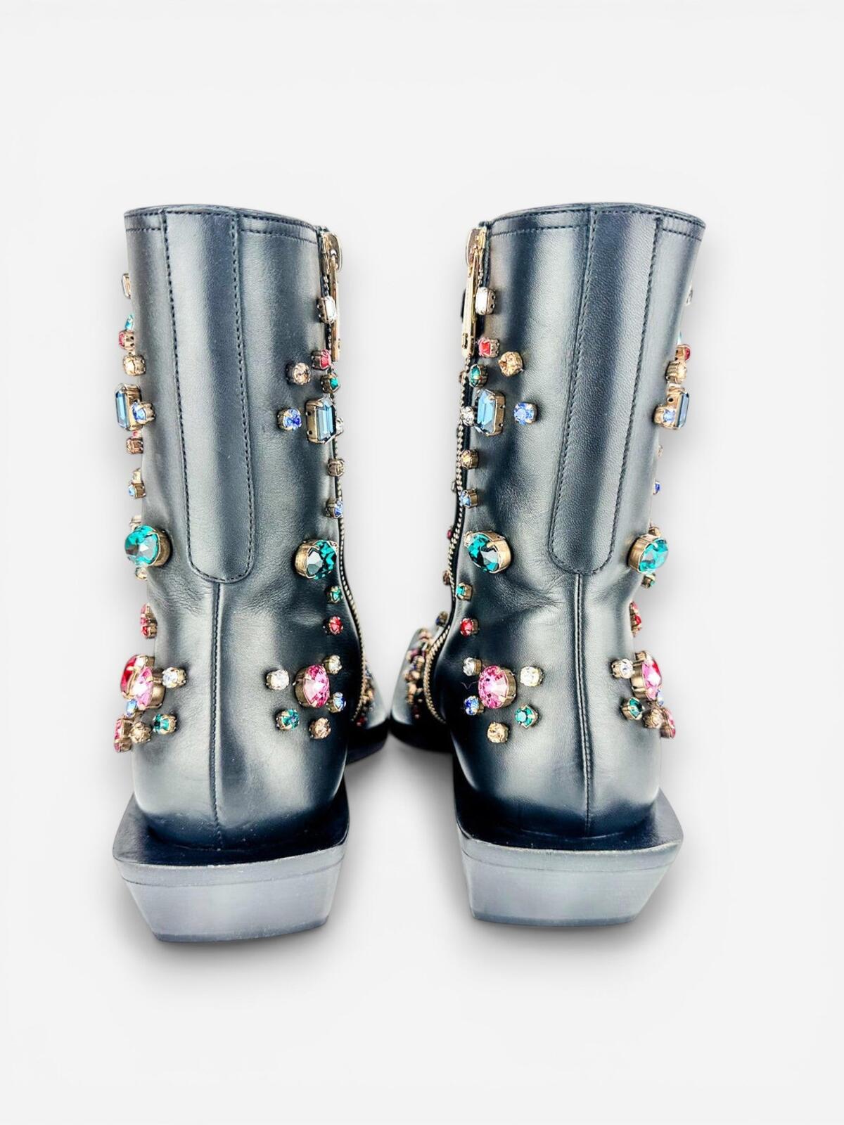 Dolce & Gabbana Dolce & Gabbana Crystal Rhinestone Western Cowboy Boot Black Men EU 39 | NIB - Vestir