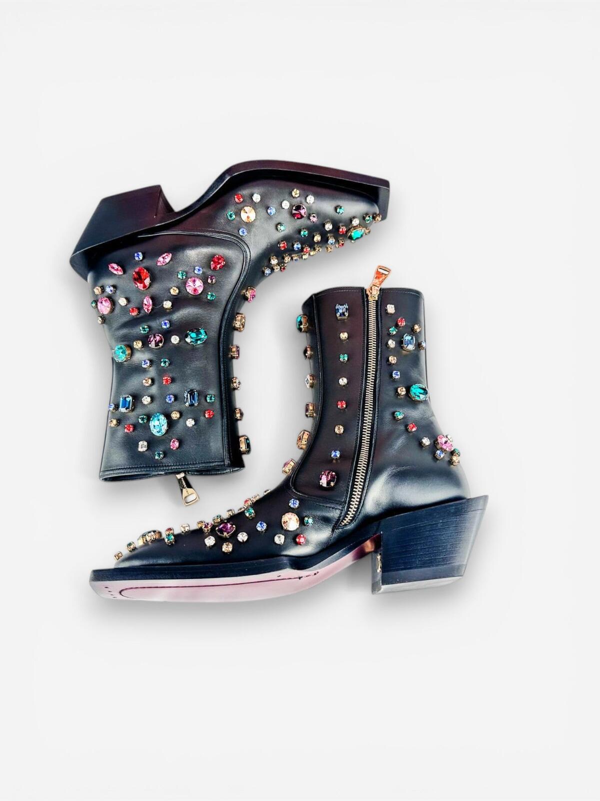Dolce & Gabbana Dolce & Gabbana Crystal Rhinestone Western Cowboy Boot Black Men EU 39 | NIB - Vestir
