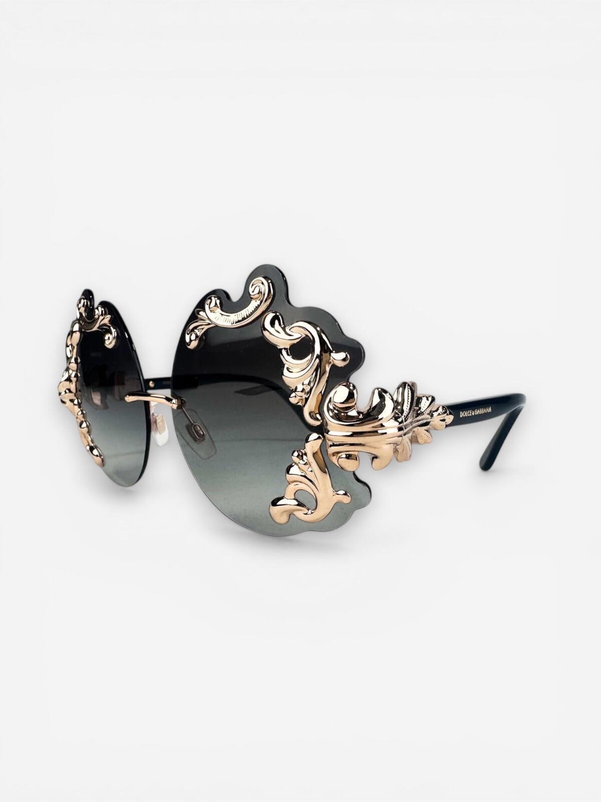 Dolce & Gabbana Dolce & Gabbana DG2195 Rimless Baroque Gold Black Sunglasses | NWT Rare - Vestir
