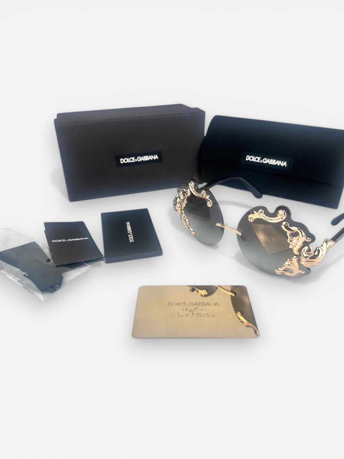 Dolce & Gabbana Dolce & Gabbana DG2195 Rimless Baroque Gold Black Sunglasses | NWT Rare - Vestir