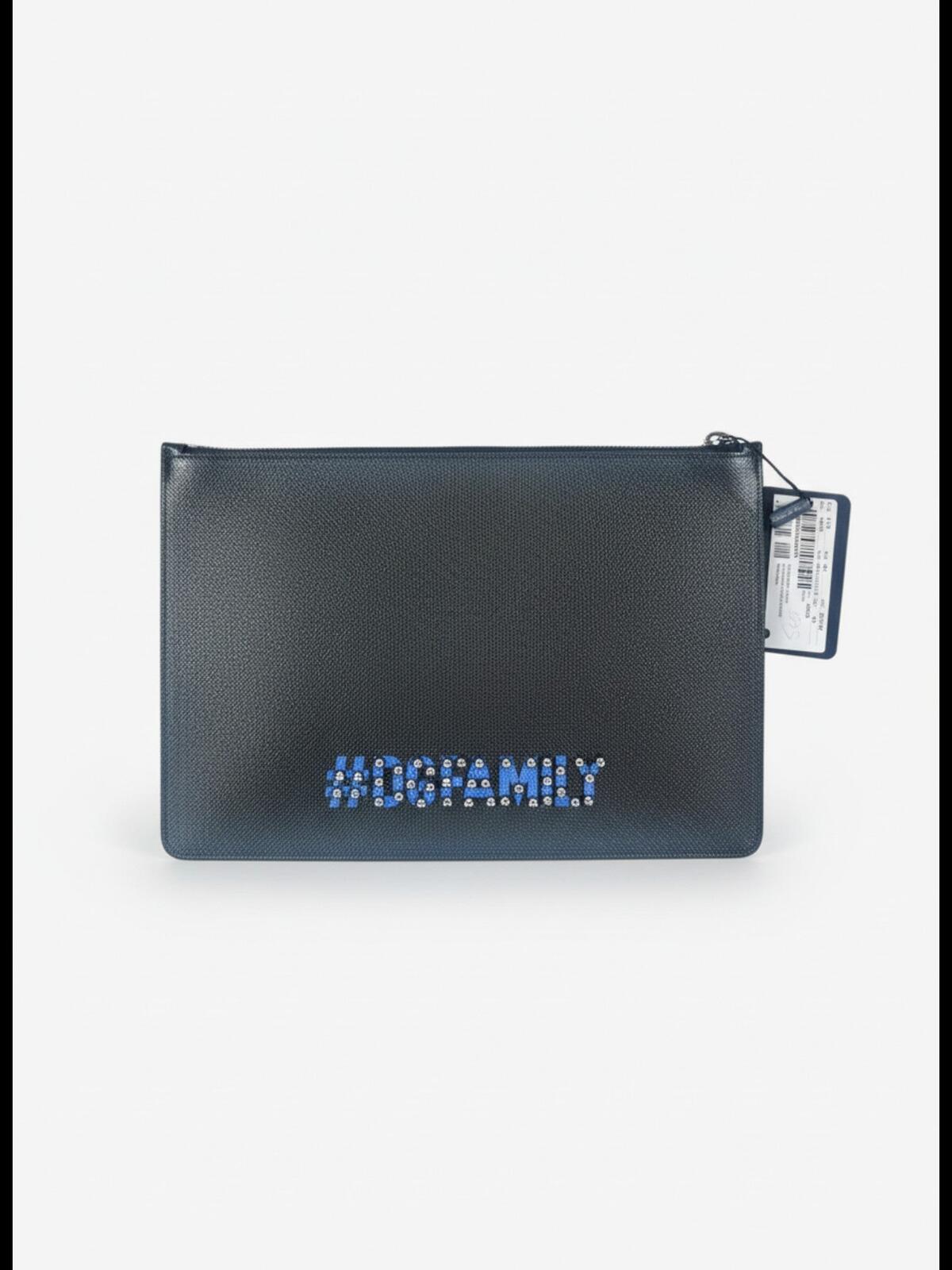 Dolce & Gabbana Dolce & Gabbana DGFamily Black Calfskin Zip Pouch Face Appliqué Studs NWT - Vestir
