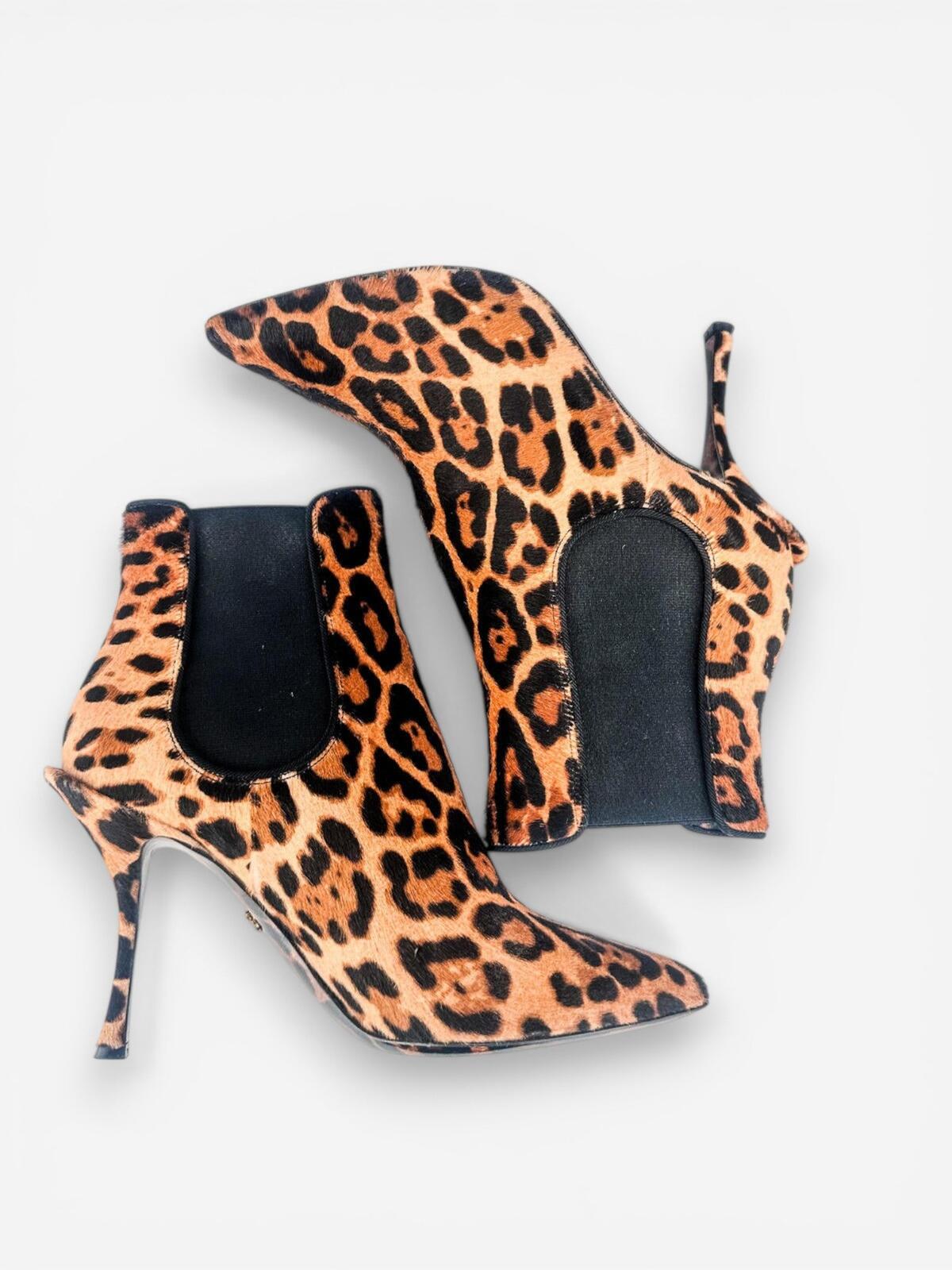 Dolce & Gabbana Dolce & Gabbana Leopard Calf Hair Stiletto Ankle Boot EU 39.5 US 9 | NIB - Vestir