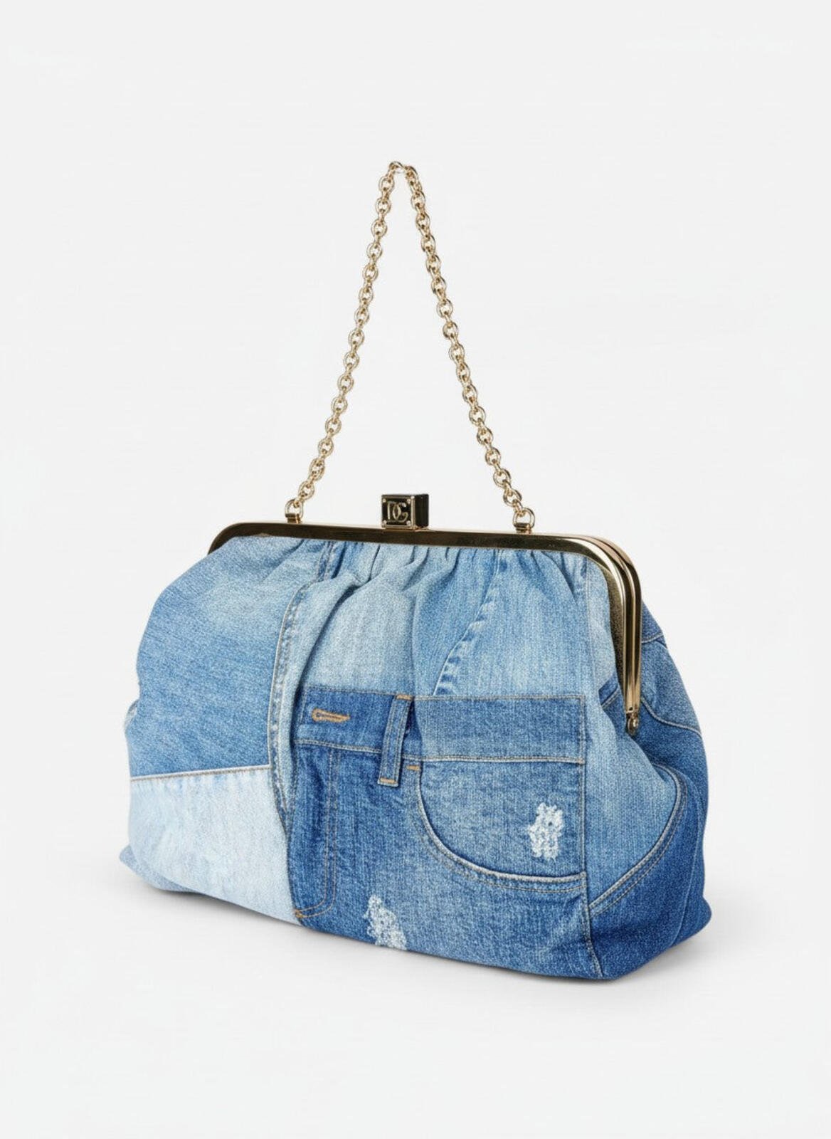 Dolce & Gabbana Dolce & Gabbana Patchwork Denim Frame Bag Gold Chain | Rare Collector NWT - Vestir