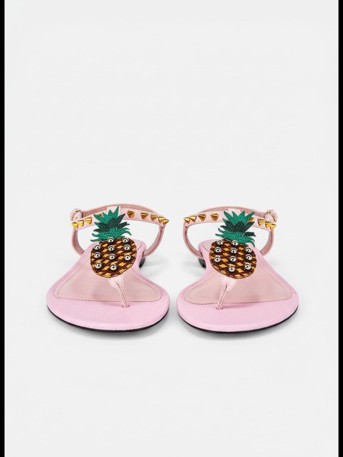 Dolce & Gabbana Dolce & Gabbana Pineapple Collection Pink Leather Sandal EU 40 US 9 NWT - Vestir