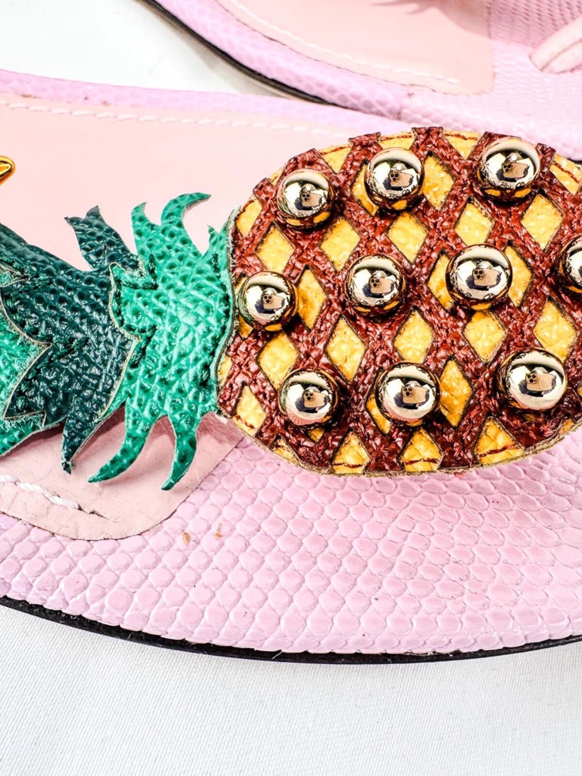 Dolce & Gabbana Dolce & Gabbana Pineapple Collection Pink Leather Sandal EU 40 US 9 NWT - Vestir