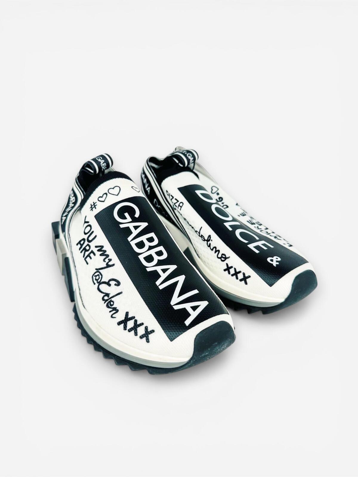 Dolce & Gabbana Dolce & Gabbana Sorrento Graffiti Slip-On Sneaker White Black EU 35 US 5 | NWT - Vestir