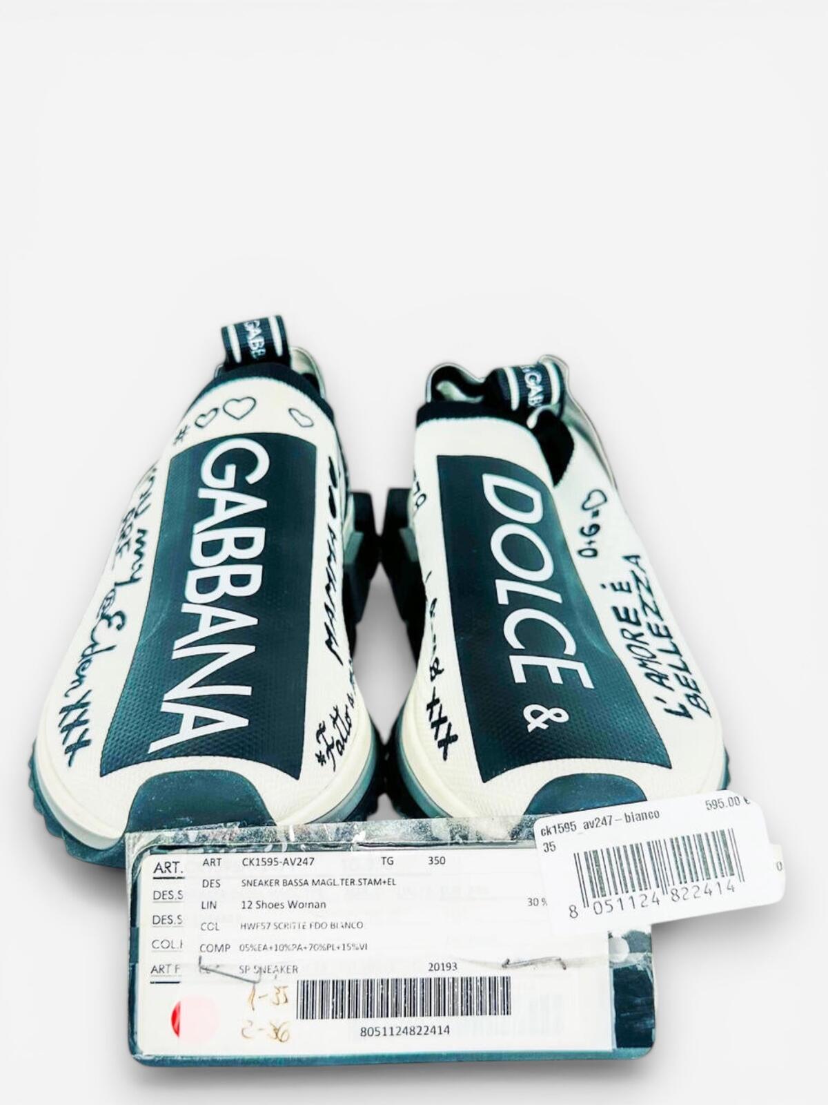Dolce & Gabbana Dolce & Gabbana Sorrento Graffiti Slip-On Sneaker White Black EU 35 US 5 | NWT - Vestir