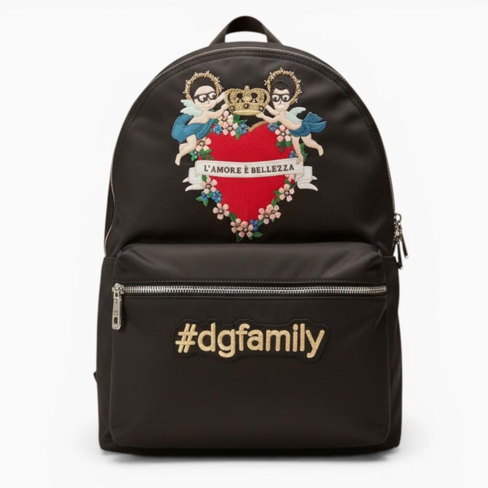 Dolce & Gabbana Dolce & Gabbana Vulcano DGFamily Embellished Nylon Backpack Black | NWT - Vestir