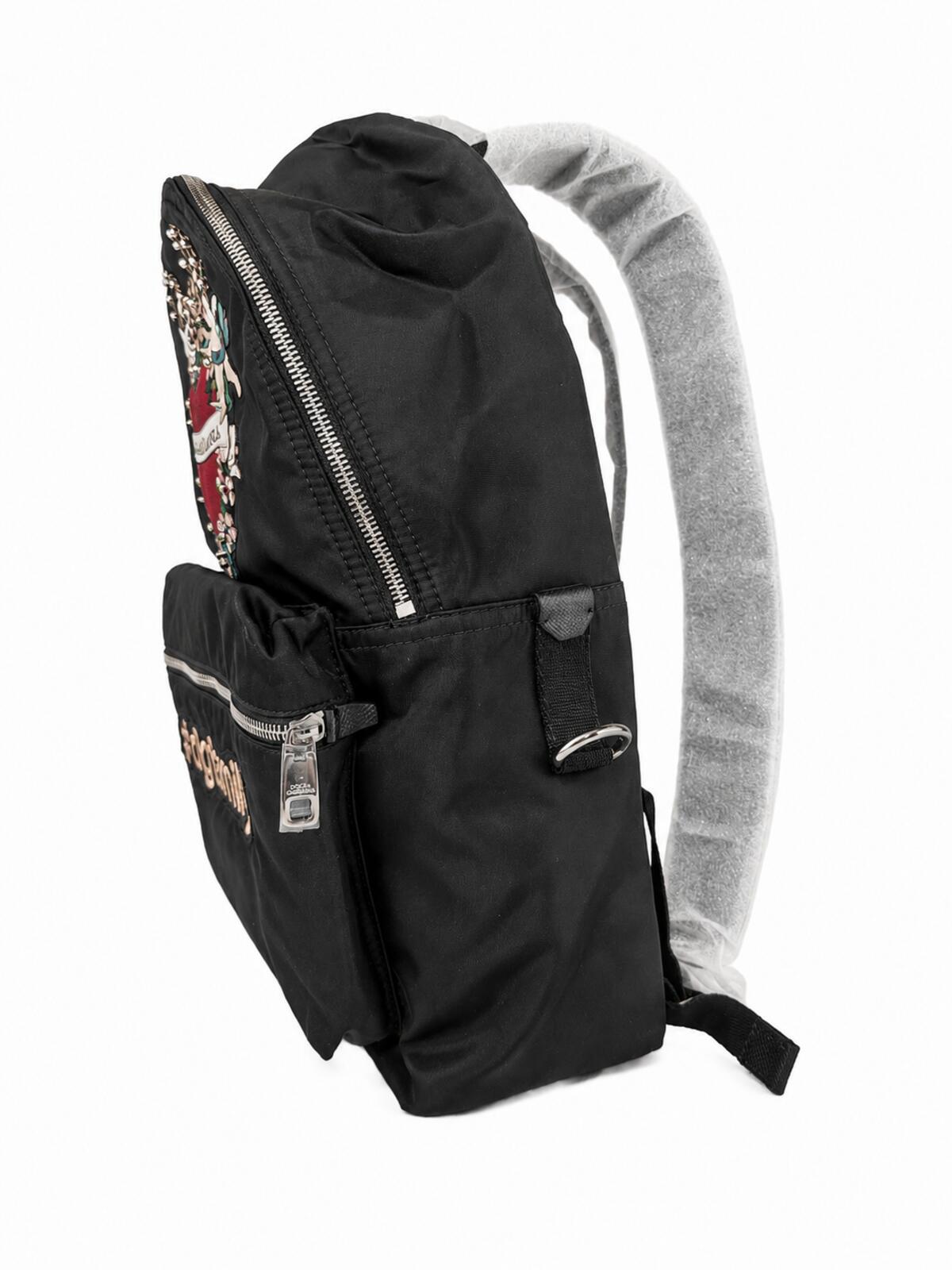 Dolce & Gabbana Dolce & Gabbana Vulcano DGFamily Embellished Nylon Backpack Black | NWT - Vestir