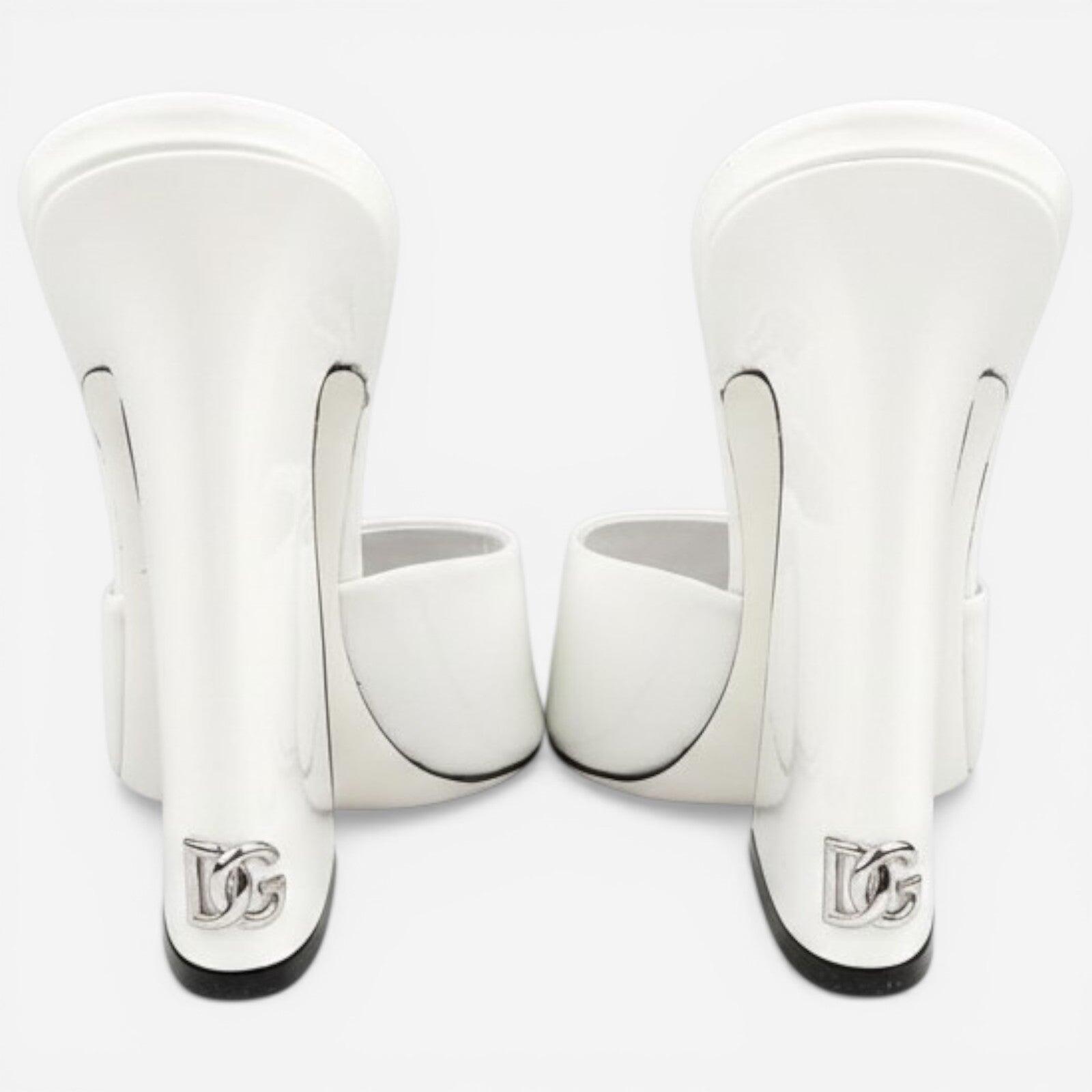 Dolce & Gabbana Dolce & Gabbana White Patent Calfskin Square-Toe Mule Heels EU 39 US 9 | NIB - Vestir