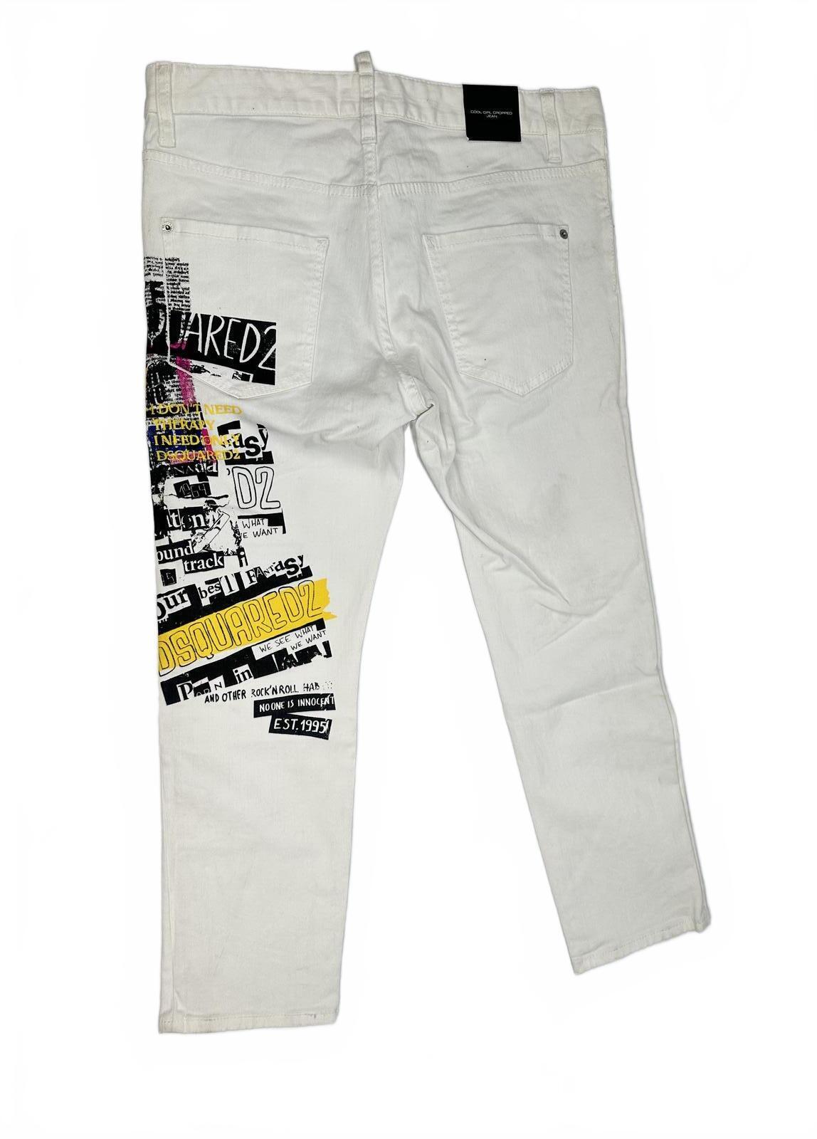 Dsquared2 Dsquared2 Cool Girl Cropped Jeans White Graphic Print IT 38 W32 NWT - Vestir
