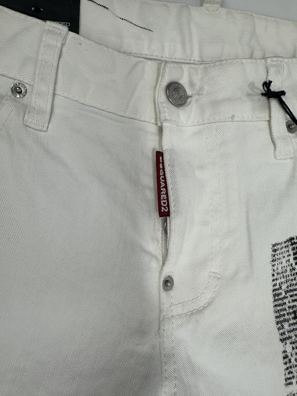 Dsquared2 Dsquared2 Cool Girl Cropped Jeans White Graphic Print IT 38 W32 NWT - Vestir