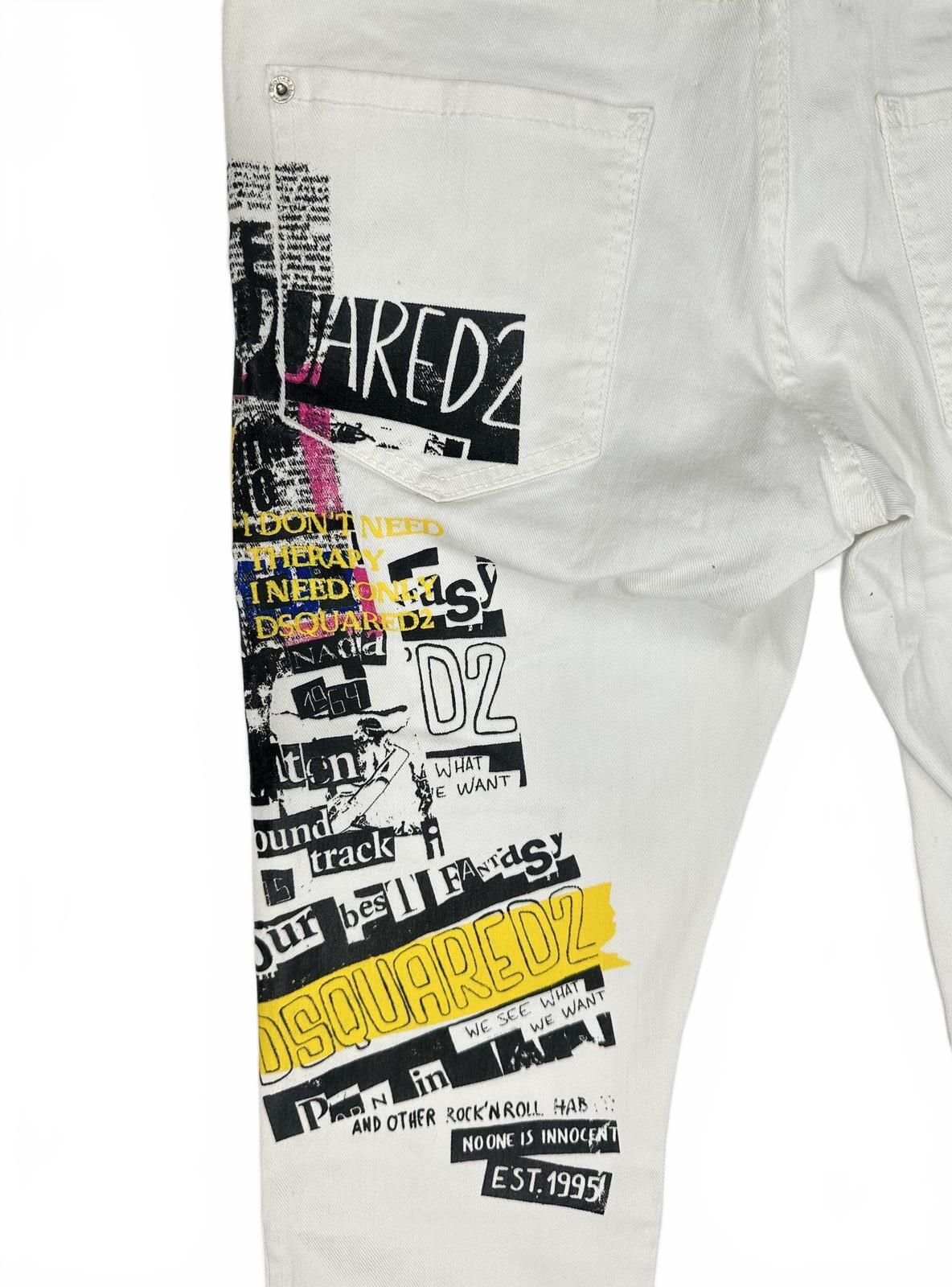Dsquared2 Dsquared2 Cool Girl Cropped Jeans White Graphic Print IT 38 W32 NWT - Vestir