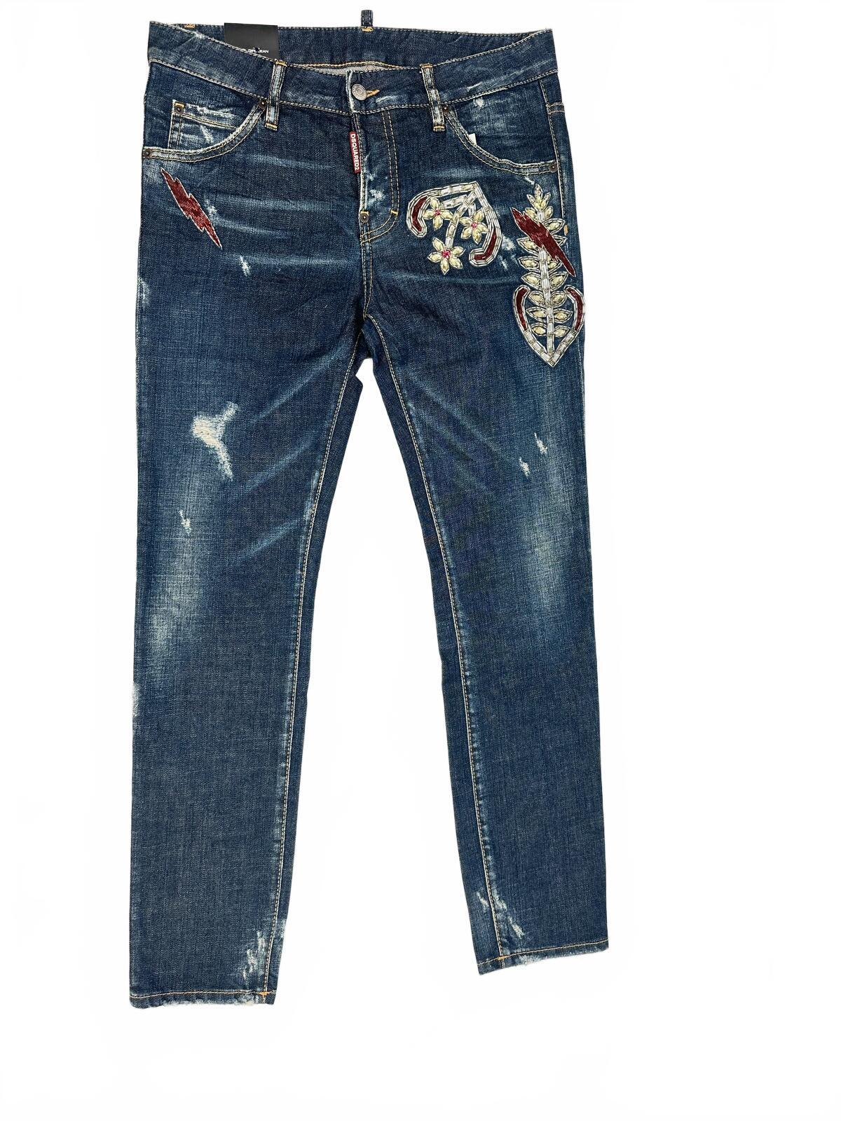Dsquared2 Dsquared2 Cool Girl Jean Embroidered Lightning Bolt Distressed IT38 NWT S72LA0964 - Vestir