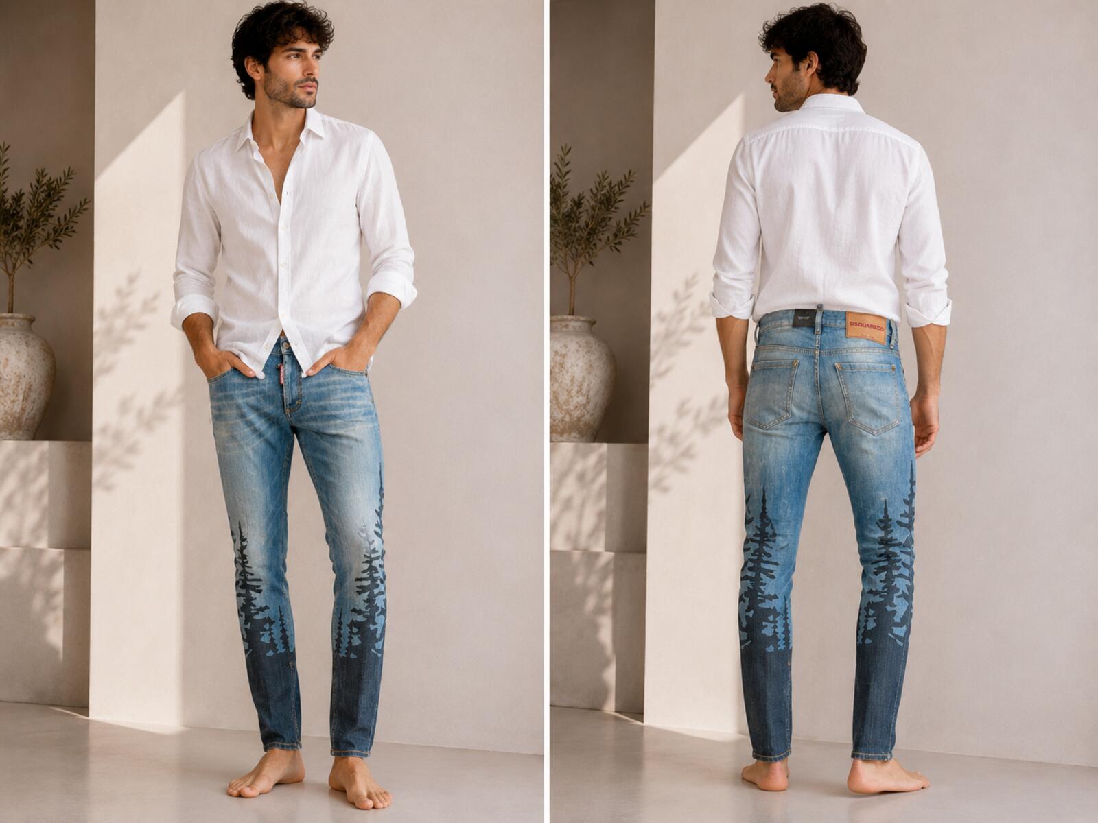 Dsquared2 Dsquared2 Medium Waist Skinny Jean Forest Print Ankle Zip Men IT 38 W28 | NWT - Vestir