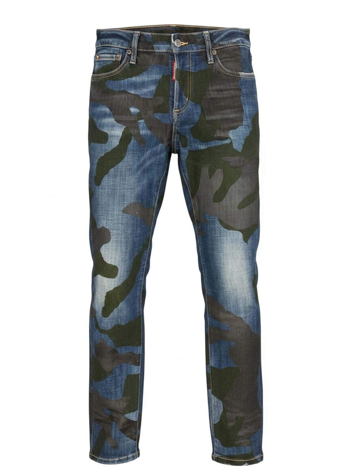 Dsquared2 Dsquared2 Men's Skater Jean Camo Print Blue Denim IT38 NWT S75LB0147 - Vestir