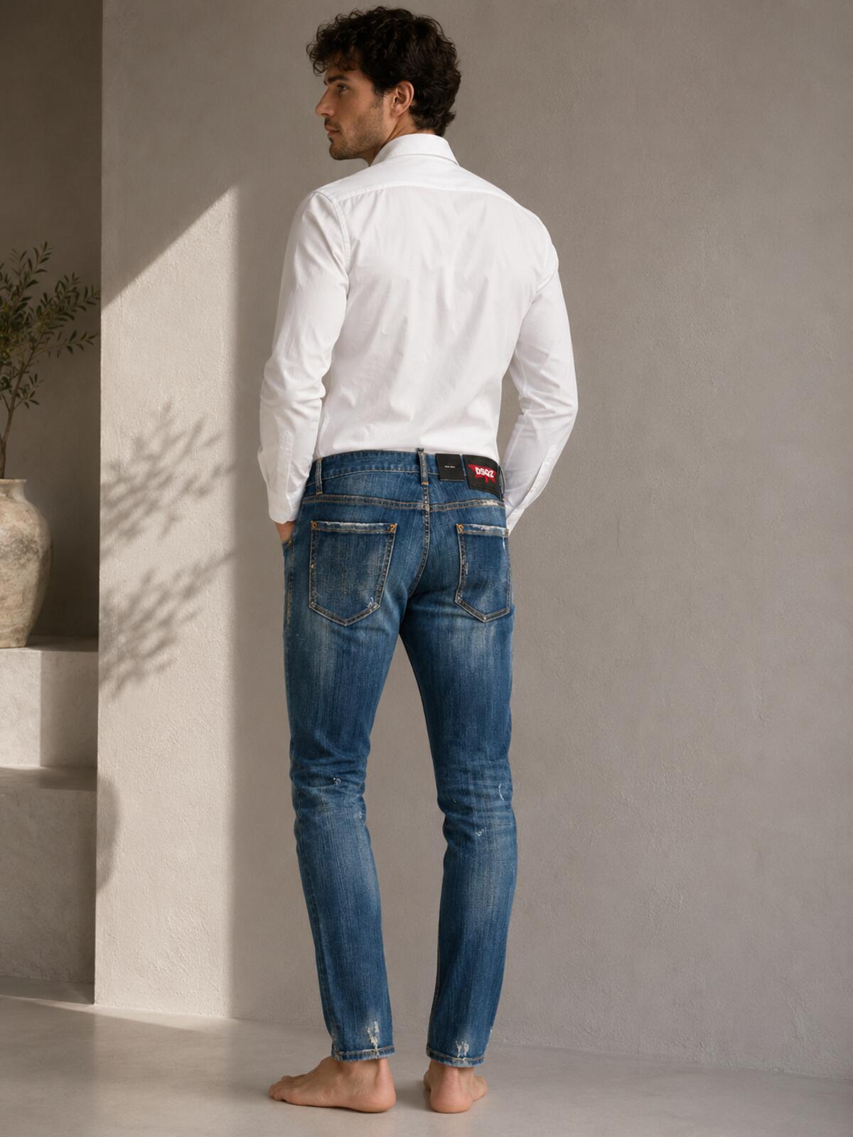 Dsquared2 Dsquared2 Slim Jean Distressed Ruffle Fly Denim IT 48 W33 | NWT - Vestir