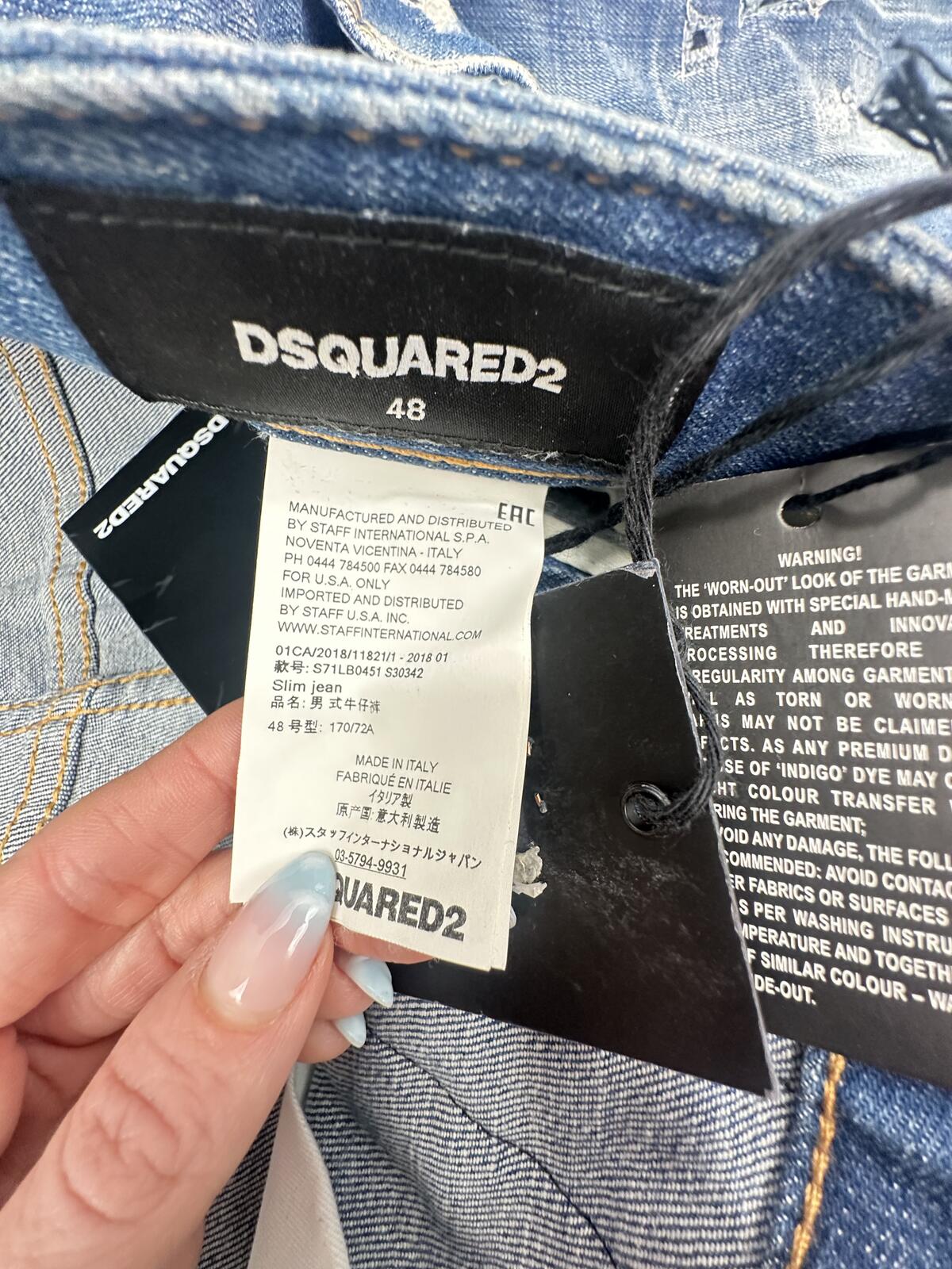 Dsquared2 Dsquared2 Slim Jean Distressed Ruffle Fly Denim IT 48 W33 | NWT - Vestir