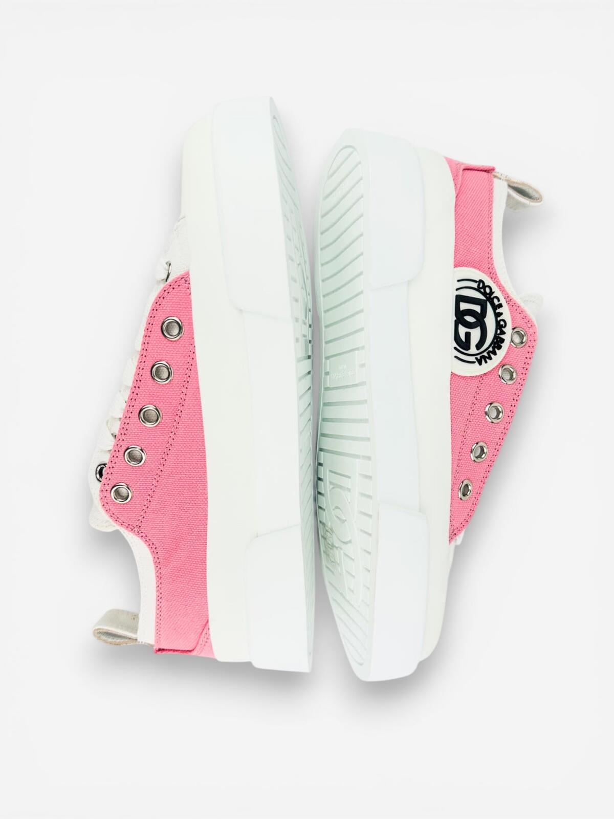 Dolce & Gabbana Portofino Layered White Pink DG Logo Sneaker EU 36 | NIB