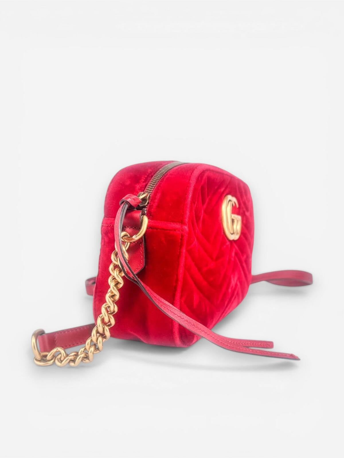 Gucci GG Marmont Red Velvet Camera Bag | Gold Hardware | New