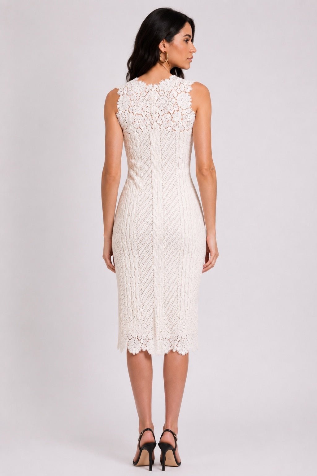 Ermanno Scervino Ermanno Scervino Knit Tulle Lace Pencil Midi Dress Ivory IT 44 US 8 | NWT - Vestir