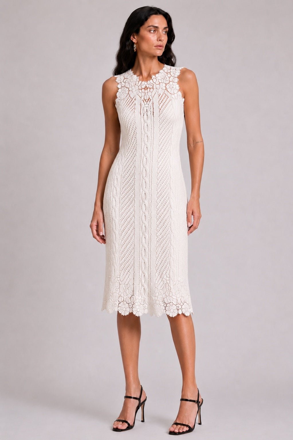 Ermanno Scervino Ermanno Scervino Knit Tulle Lace Pencil Midi Dress Ivory IT 44 US 8 | NWT - Vestir