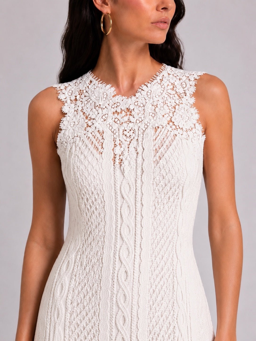 Ermanno Scervino Ermanno Scervino Knit Tulle Lace Pencil Midi Dress Ivory IT 44 US 8 | NWT - Vestir